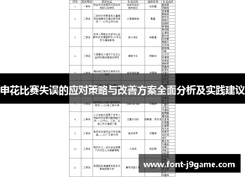申花比赛失误的应对策略与改善方案全面分析及实践建议