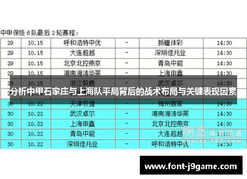 分析中甲石家庄与上海队平局背后的战术布局与关键表现因素
